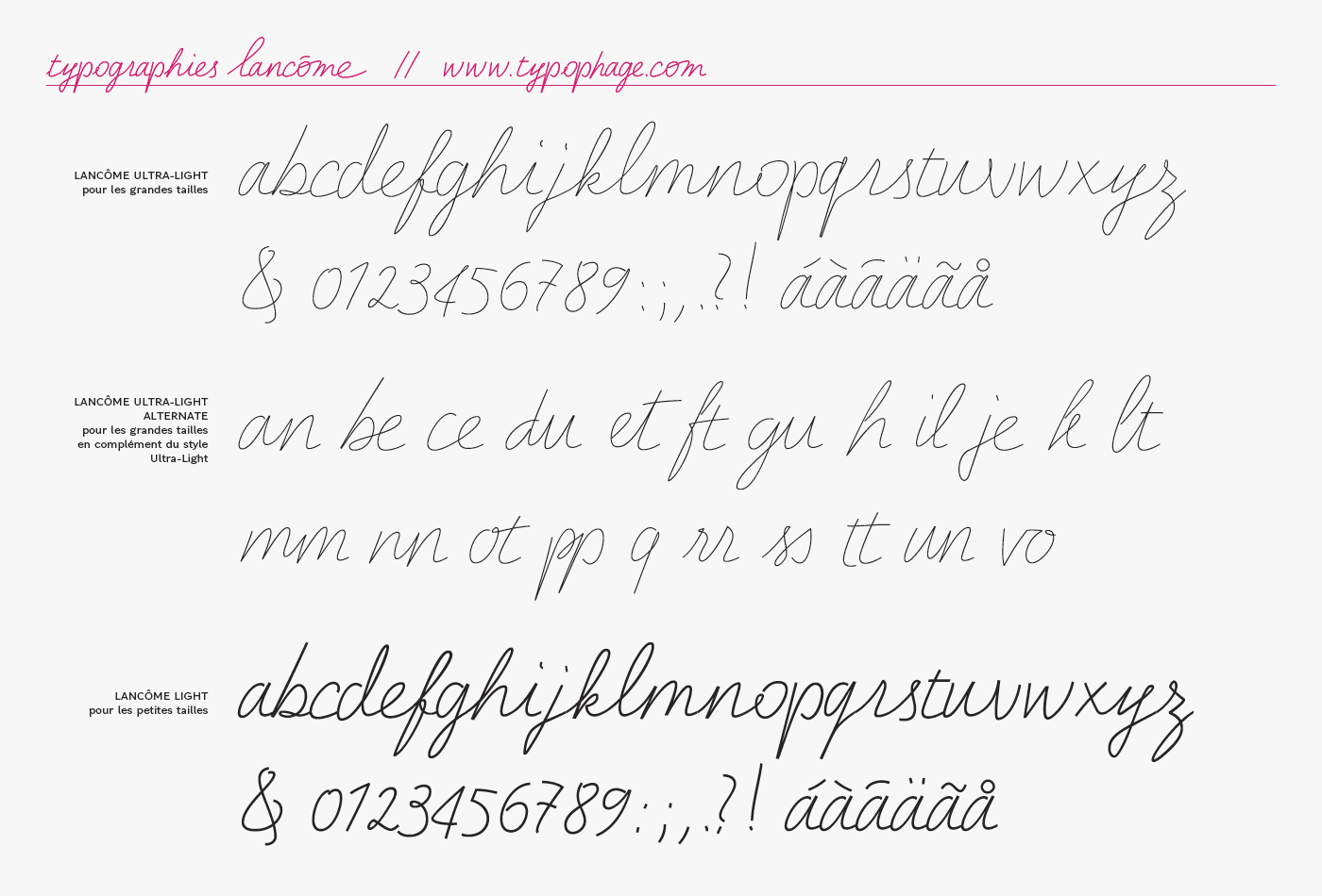 Typographie Lancôme, les trois styles.