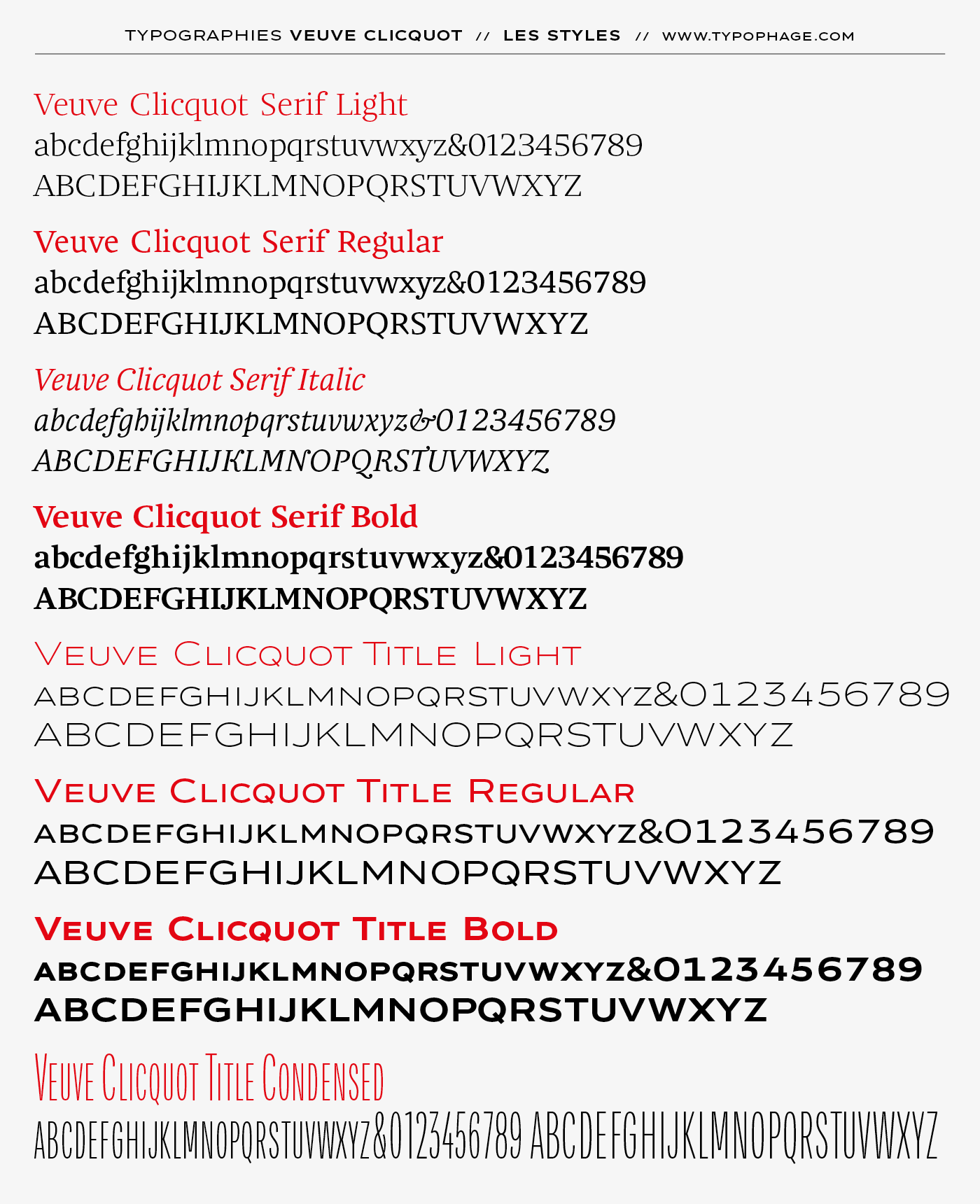 Typographie exclusive Veuve Clicquot Ponsardin. Alphabet sur mesure, typographie d'identité.